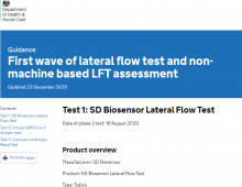 First wave of lateral flow test and non-machine based LFT assessment [Updated 23rd December 2020]